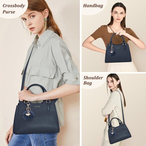 Women Dark Blue PU leather Top-Handle Waterproof Anti Theft Leather Handbag - Picture 6 of 7